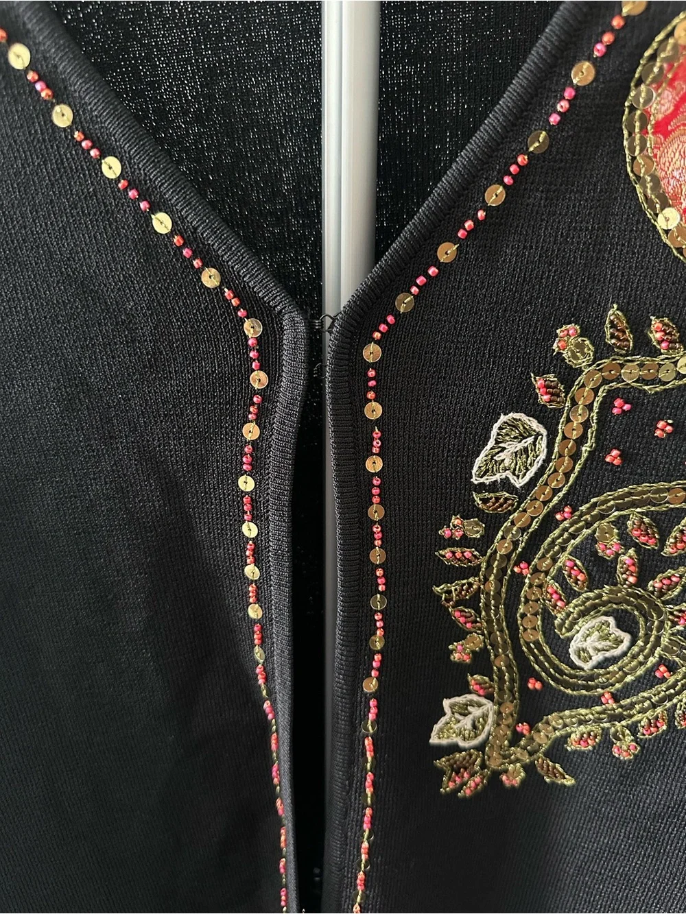 Vintage Chicos Beaded Embroidered Open Front Cardigan SZ 2 Large Romantic Boho